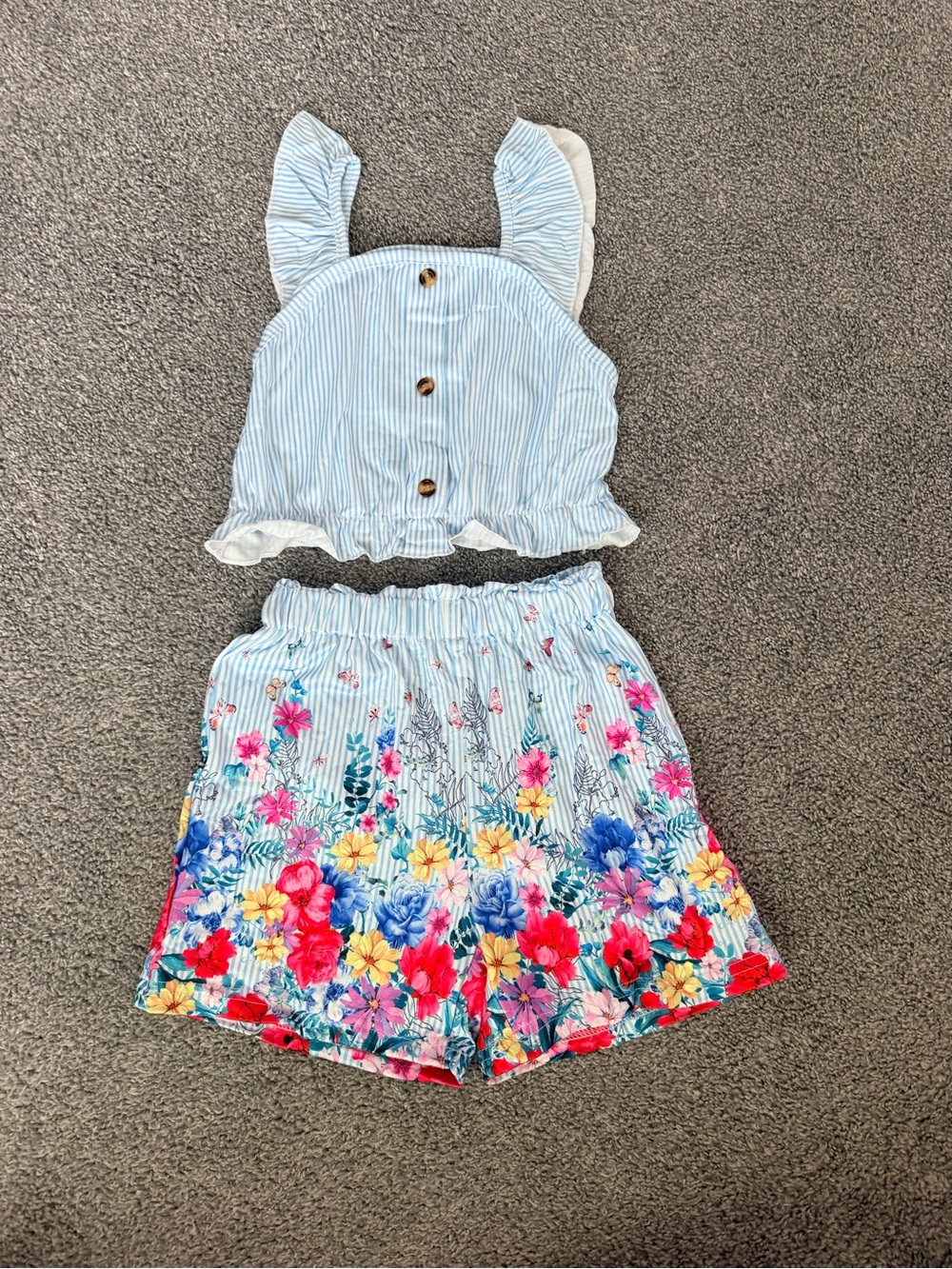 Blue & White Striped Floral Two-Piece Set